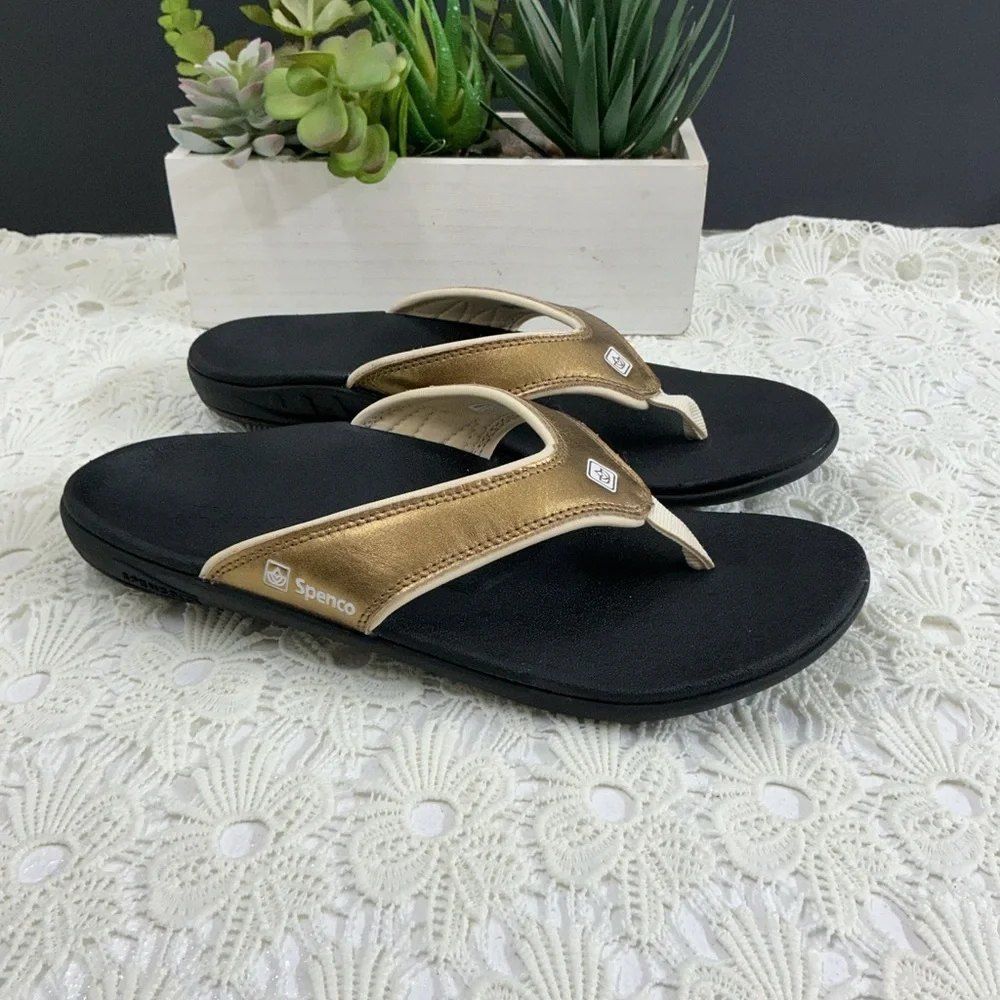 Spenco Women's Black and Gold Sandals
